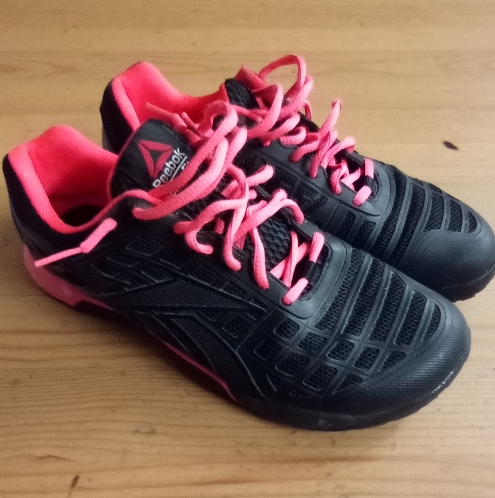 Reebok Black Shoes with Pink Laces